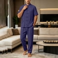 thumbnail image 6 of Men's Cotton Linen Kung Fu Uniform 2 Piece Set Loose Fit Breathable Lightweight Tai Chi Clothing for Training and Practice Short Sleeved Shirt Tops and Pants Size 5XL Navy, 6 of 9