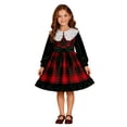 thumbnail image 2 of Girls Long Sleeve Velvet Plaid Dress With Lace Collar – Elegant Ruffle Christmas Party Gown – Versatile Kids Clothing for Holiday Dance Photoshoot (Ages 2-8 Years), 2 of 6