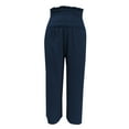 thumbnail image 4 of Plus Size Wide Leg Pants Plus Size Pants High Waisted Capri Trousers Linen Wide Leg Casual Plus Size Pants Curvy Women Navy S, 4 of 6