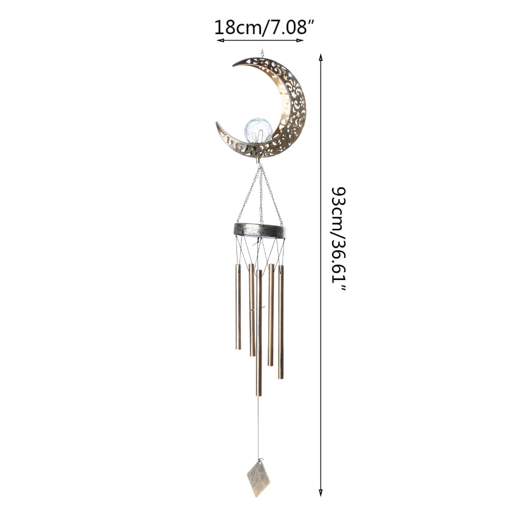 Elegant Solar Wrought Iron Hollow Moon Lamp Wind Chime Metal Multi-tube Hanging