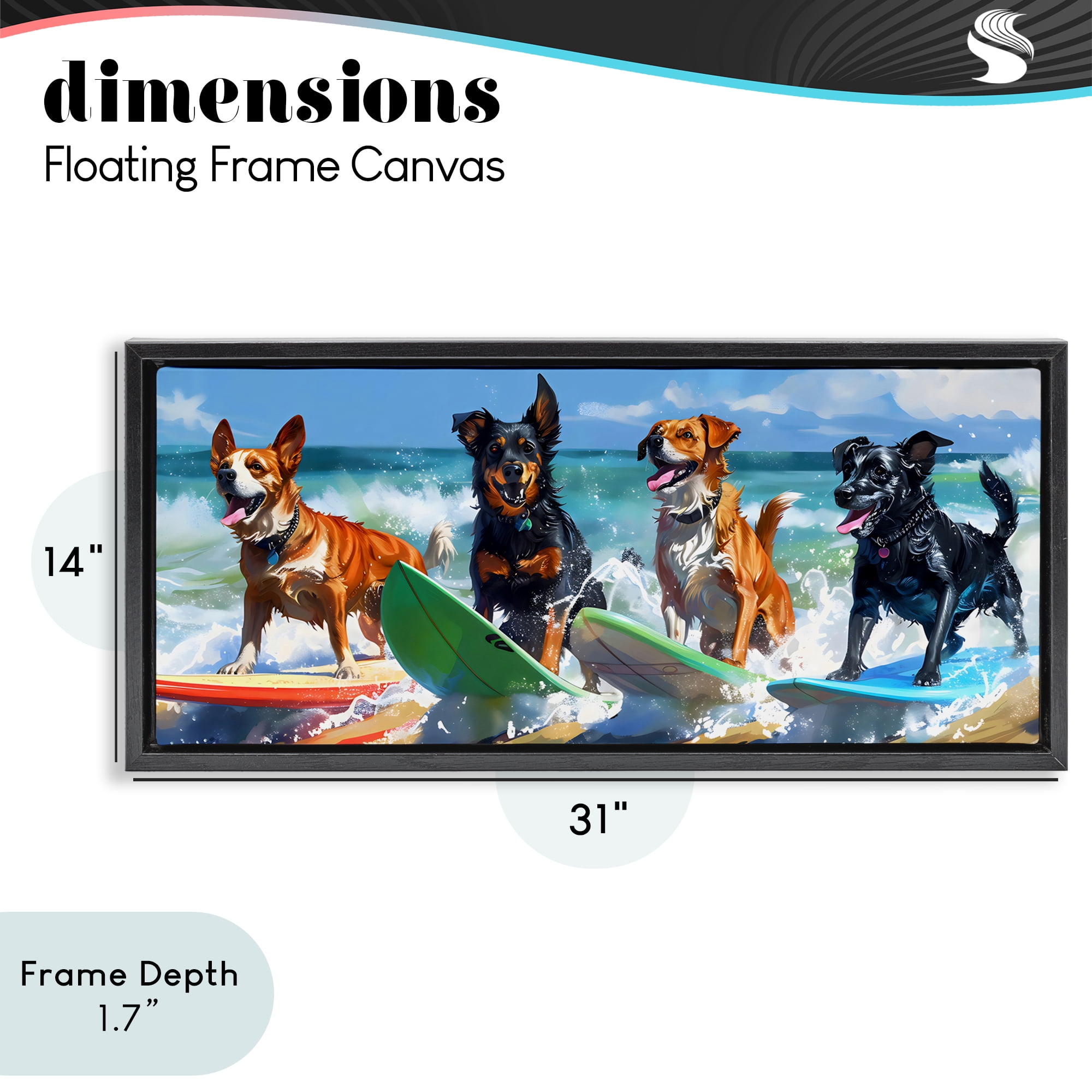 Stupell Industries Dogs on Surfboards Summer Fun Black Framed Floater Canvas Wall Art, design by Creative Studio