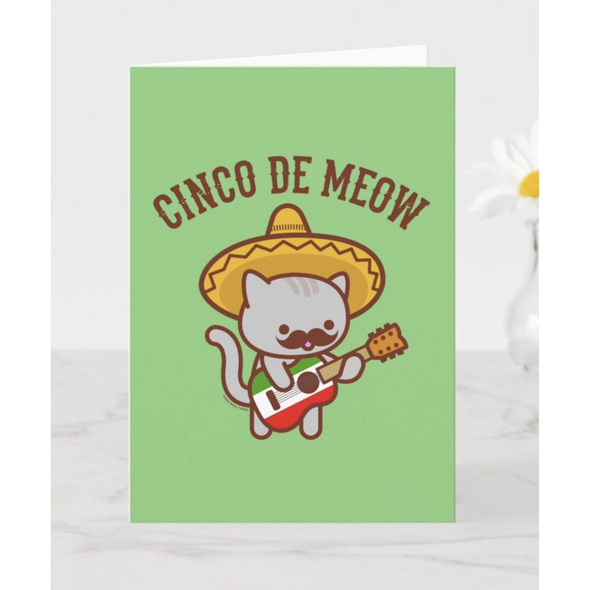 Cinco de Meow Card – Cute Cat Playing Guitar with Sombrero – Blank Inside Envelope Included – Perfect for Cinco de Mayo Celebrations and Pet Lovers