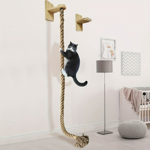 Premium Wooden Wall-Mounted Cat Tree & Scratching Post-59.1 Inch Large Cat Climbing Tower With Ladder, Jump Platform, Rest Area & Interactive Toys - Space-Saving Cat Furniture For Indoor Cats
