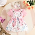 thumbnail image 5 of Karoyedx Baby Girl Dress Romper Baby Girl Summer Clothes Cute Outfits Short Sleeve Romper Overall Skirt Dress Headband 3PCS Newborn Outfit Pink Size,6-9 Months, 5 of 5