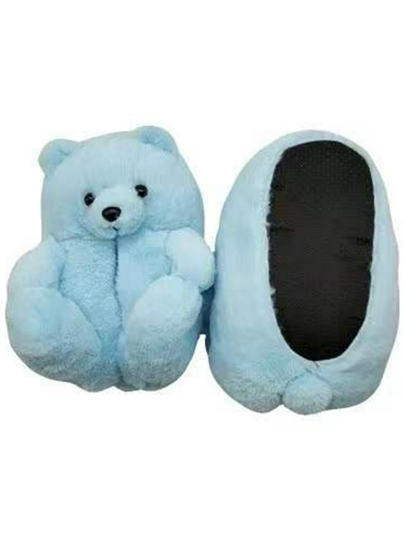 Gomelly Teddy Bears Slippers for Kids House Furry Plush Slippers Non-slip Booties Indoor Light Blue 11.5C-5Y - Walmart.com