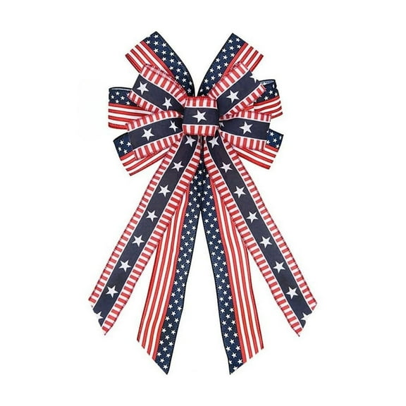 4th of July Patriotic Bows Wreath, Red White Blue Stripe Stars Tree Topper Bow, Independence Day, Memorial Day, Veteran's Day, Front Door Indoor Outdoor Decorations