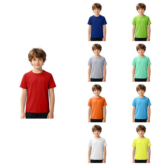 Boys Raglan Short Sleeve Rash Guard Swim Shirt, Kids Quick Dry Solid Color Sun Protection Beach Swim Top for 3-12 Years Multiple Colors