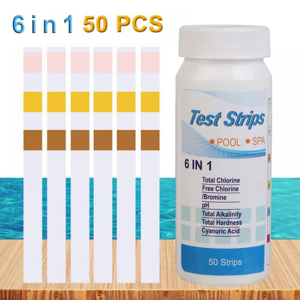 6 way Swimming Pool/Spa Water Test Strips Chlorine pH Bromine 1 bottle 50 ct 