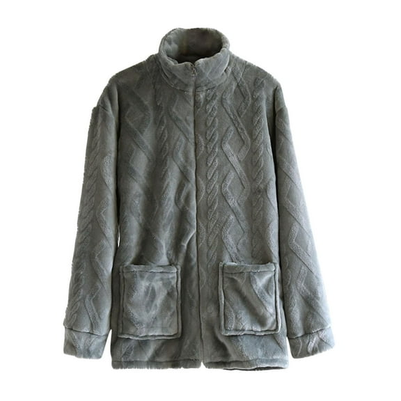 Men's Home Wear Stand Collar Front Zip Long Sleeve Solid Color Cardigan Thicken Thermal Fall Winter Pajamas With Pockets (XL, Gray)