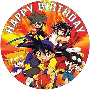 7.5" Round Pre-Cut Beyblade Happy Birthday Edible Image Cake Topper By TNCT
