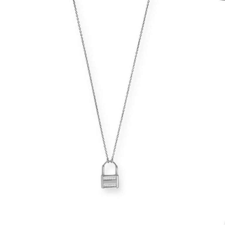 Lock Necklace Rhodium-plated Sterling Silver Adjustable Length Lock Necklace Rhodium-plated Sterling Silver Adjustable Length