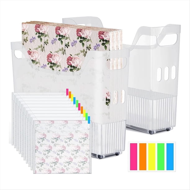 Caja de Almacenamiento con Etiquetas y 2 Contenedores de Almacenamiento de Papel para Álbumes de Recortes, Organizador de Papel Artesanal, Plástico con Ruedas, 30,48x30,48 cm