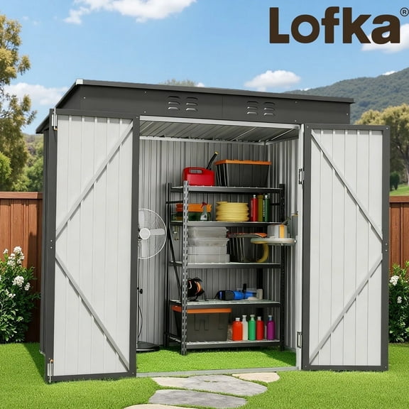 6 x 4  FT Sheds & Outdoor Storage, Metal Tool Shed with Double Lockable Doors for Patio, Lawn, Backyard, Gray