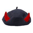 thumbnail image 1 of Popular Devil Horn Painter Hat Warm Wool Winter Hat for Adult Women Girl Concerts Outdoor Event Cold Weather Headwear Wine red black horns, 1 of 4