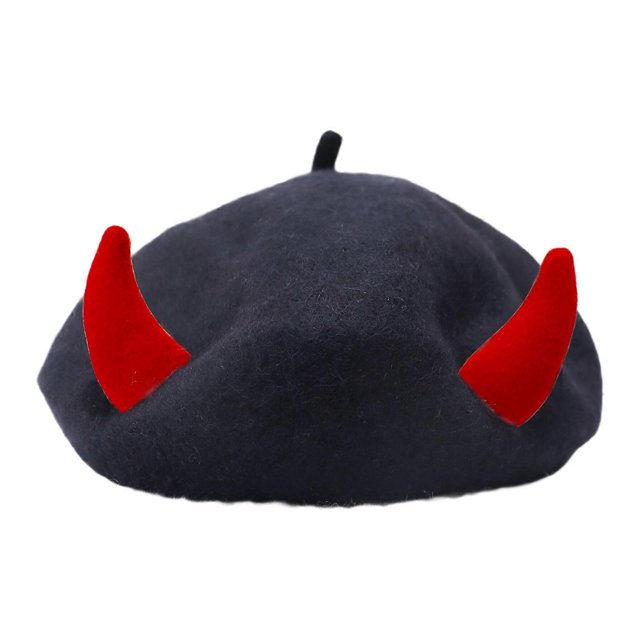 Popular Devil Horn Painter Hat Warm Wool Winter Hat for Adult Women Girl Concerts Outdoor Event Cold Weather Headwear Wine red black horns