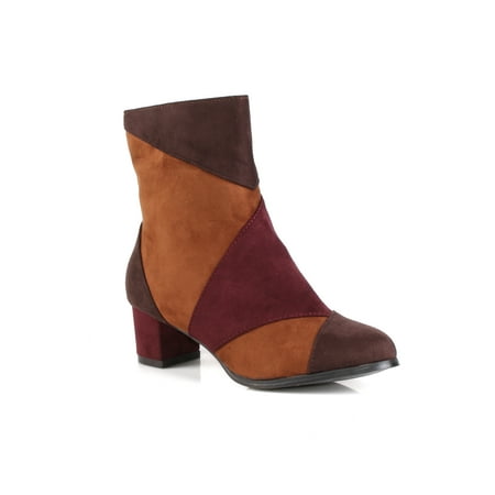 

Multicolored Patches Women s Low Chunky Heel Booties in Tan