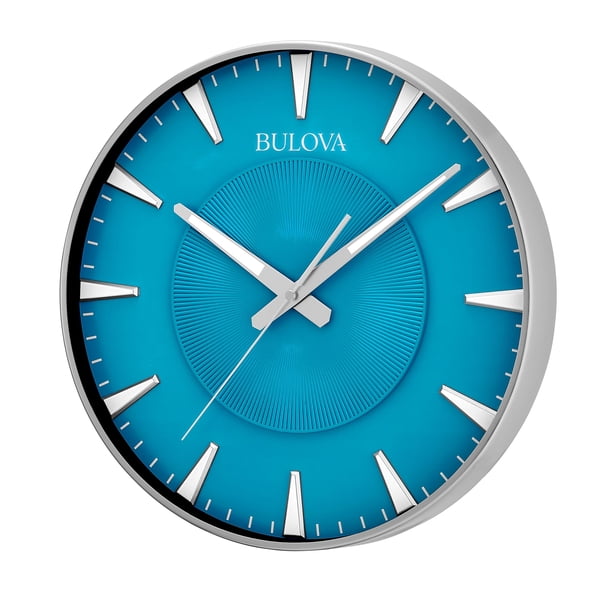 Reloj de pared Bulova C4383 de 36 cm, níquel satinado, esfera azul