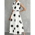 thumbnail image 3 of Black And White Polka Dot V-Neck Sleeveless Button-Up Flared Midi Dress For Women, 3 of 6