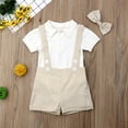 thumbnail image 2 of Baby Boy Clothing Set Outfits 3pcs Short Sleeve Gentleman T-Shirt Romper Jumpsuit +Overall Shorts Summer Party Outfits, 2 of 8