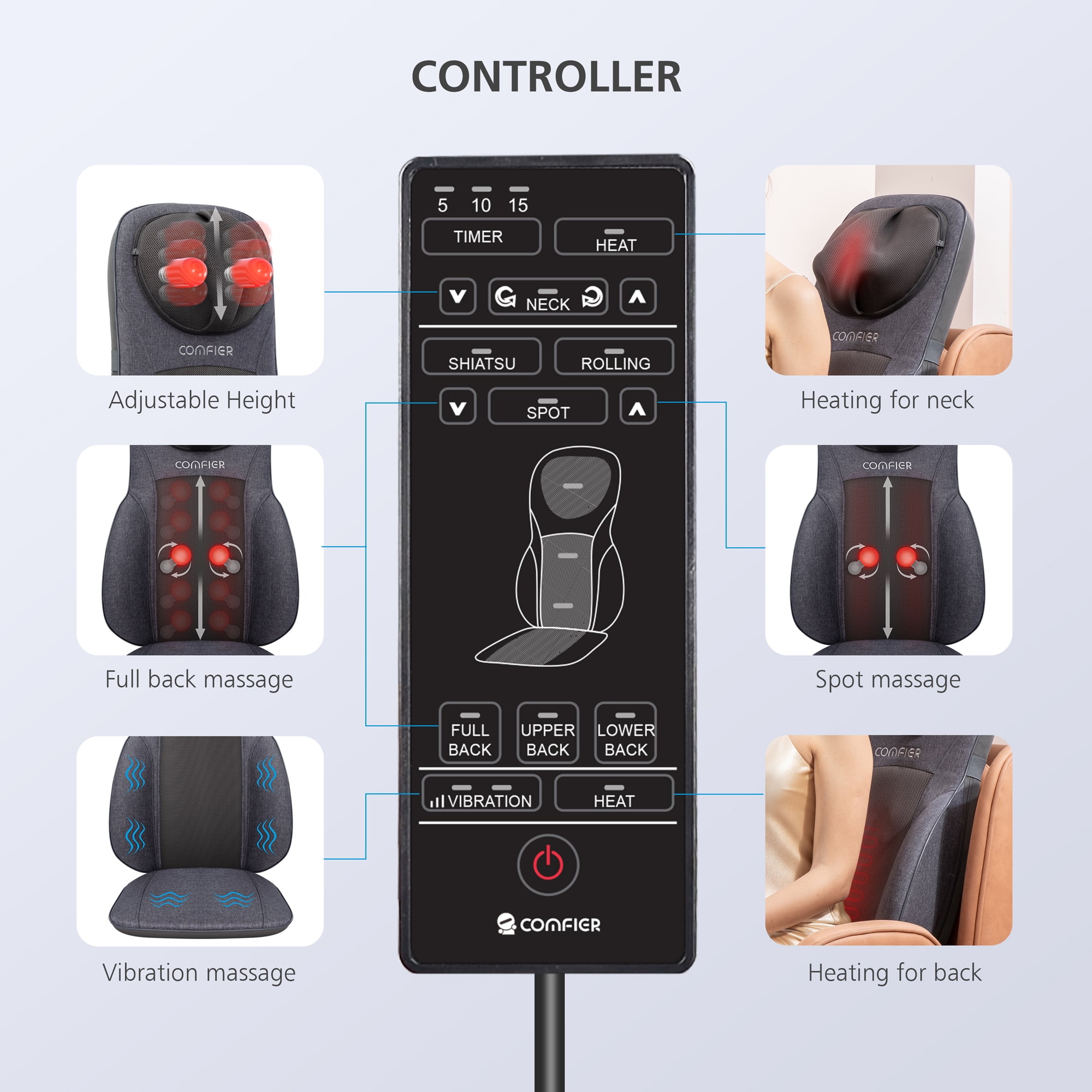 Comfier Massage Seat Cushion with Heat, Vibration Back Massager for Chair, Seat Warmer Massager, Gifts for Women Men CF-2003