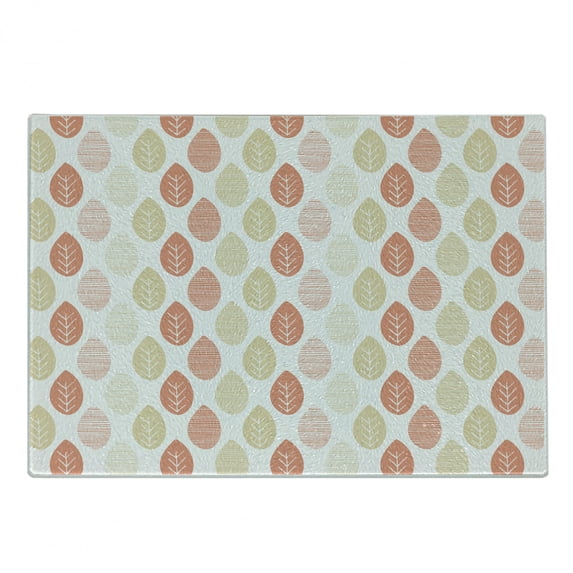 Salmon Cutting Board, Twig Botanical Foliage Fall Season Autumn Leaves on Plain Background, Decorative Tempered Glass Cutting and Serving Board, in 3 Sizes, by Ambesonne