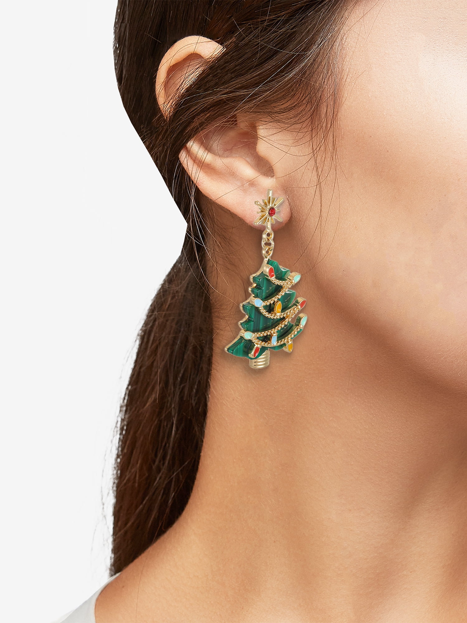 Holiday Time Christmas Tree Earrings, 1 Pair