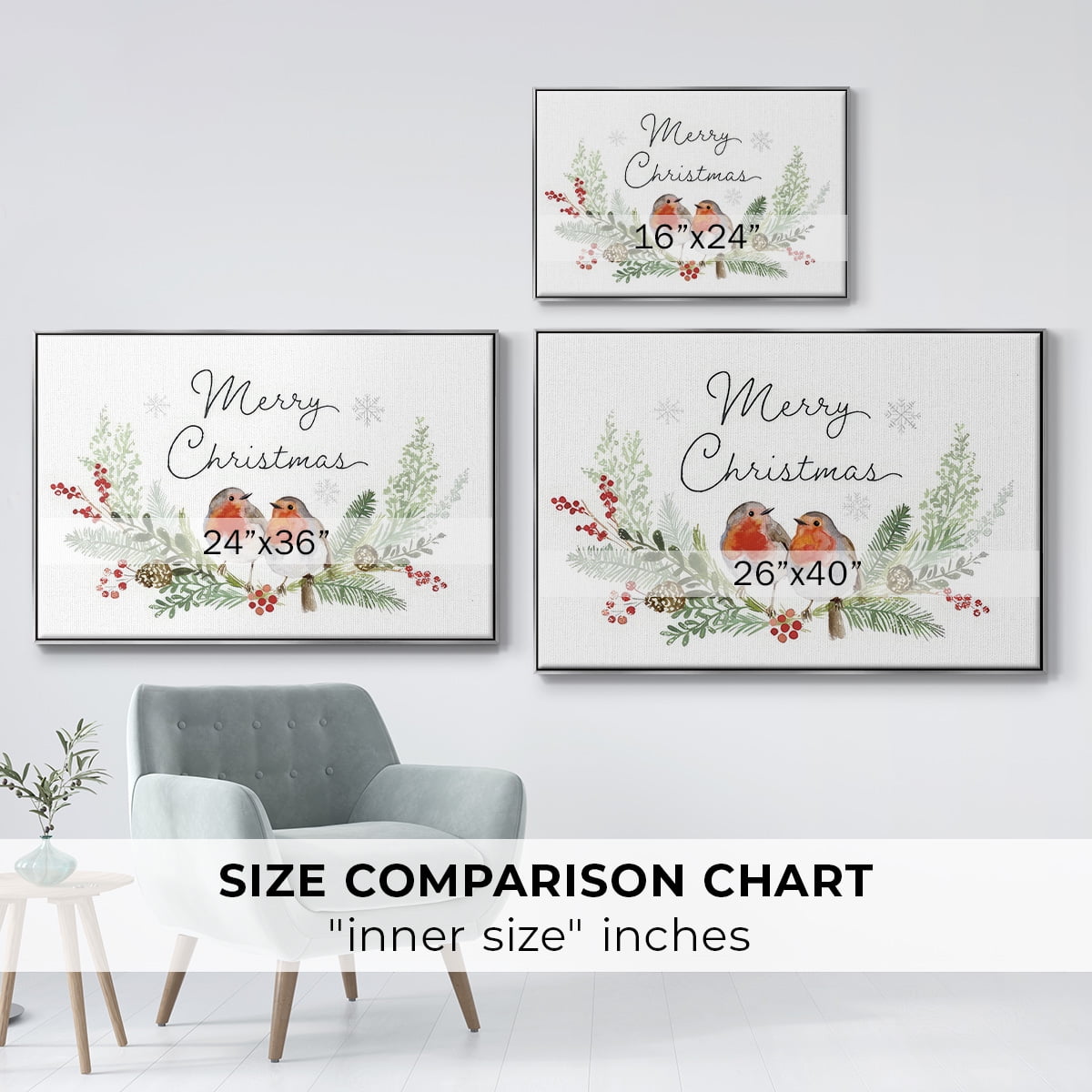 Winter Visitor Collection A - Framed Gallery Wrapped Holiday Canvas - 25 x 37 - Silver Frame