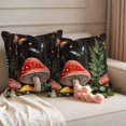 thumbnail image 2 of Mushrooms Outdoor Waterproof Pillow Covers, Butterfly Botanical Country Plants Black Decorative Square Throw Pillowcase Sofa Cushion Sham for Patio/Couch/Chair, 24"x24" 2 Pack, 2 of 8