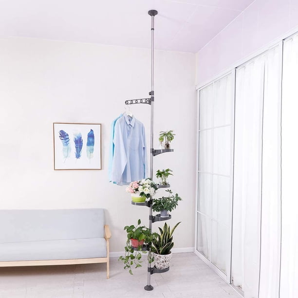7-Tier Indoor Plant Pole Spring Tension Rod Expandable Flower Pots Display  Rack Stand Hanger Metal Corner Storage Shelf, Grey - Walmart Business  Supplies