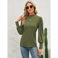 thumbnail image 2 of SWQZVT Womens Mock Neck Puff Long Sleeve Tops Casual Loose Solid Basic T Shirt Button Cuffs Pullovers Shirts Blouse, 2 of 6