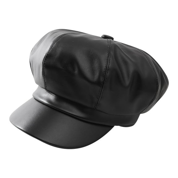 PMVFHDE Womens Beret Leather Solid Color Versatile Painter Hat Spring Hat For Daily Fashion Black