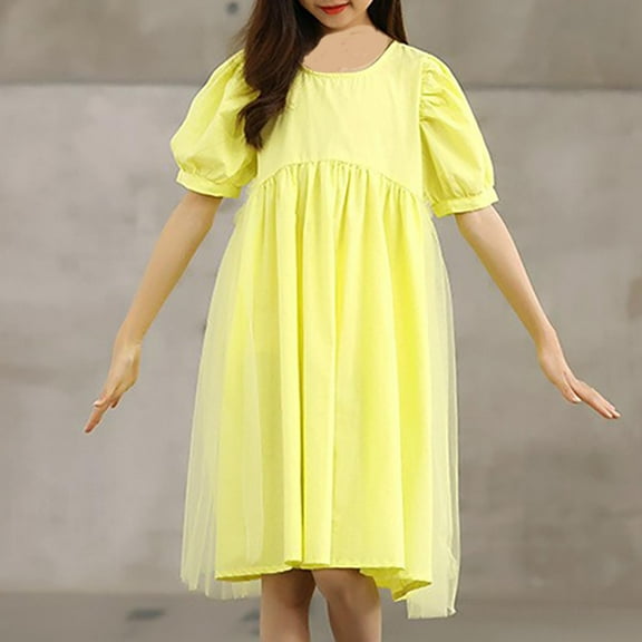 XMMSWDLA Baby Clothes Long Sleeve Swing Dress for Little Girls Cotton Yellow Flower Girl Dress