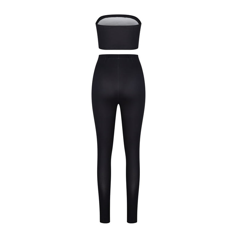 REORIAFEE Going out Outfits for Women Going out Outfits Women Sexy Elastic  Outdoor Wrap Leggings Tops Pants Suit Black L