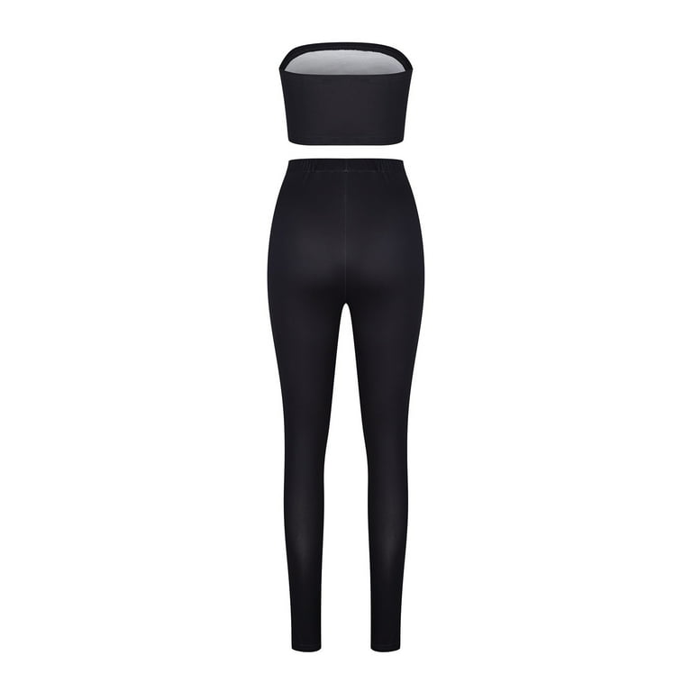 REORIAFEE Going out Outfits for Women Going out Outfits Women Sexy Elastic  Outdoor Wrap Leggings Tops Pants Suit Black L