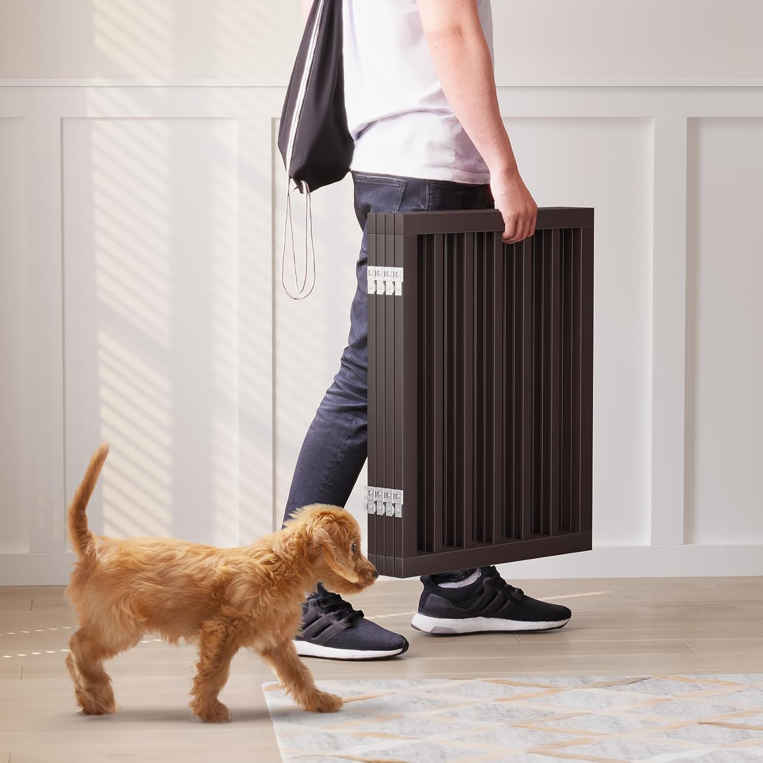 Smart FENDEE Foldable Dog Gate, 24" Bamboo photo 5