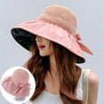 thumbnail image 5 of Straw Hat with Bow Only Moment Womens Beach Sun Straw Hat Blended Fabric Wide Brim Foldable Outdoor Pleated Beach Sun Hat for Summer Pink,One Size, 5 of 5