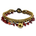 thumbnail image 3 of Red Coral Multi Strand Brass Beaded Handmade Jingle Bell Bracelet, 3 of 5