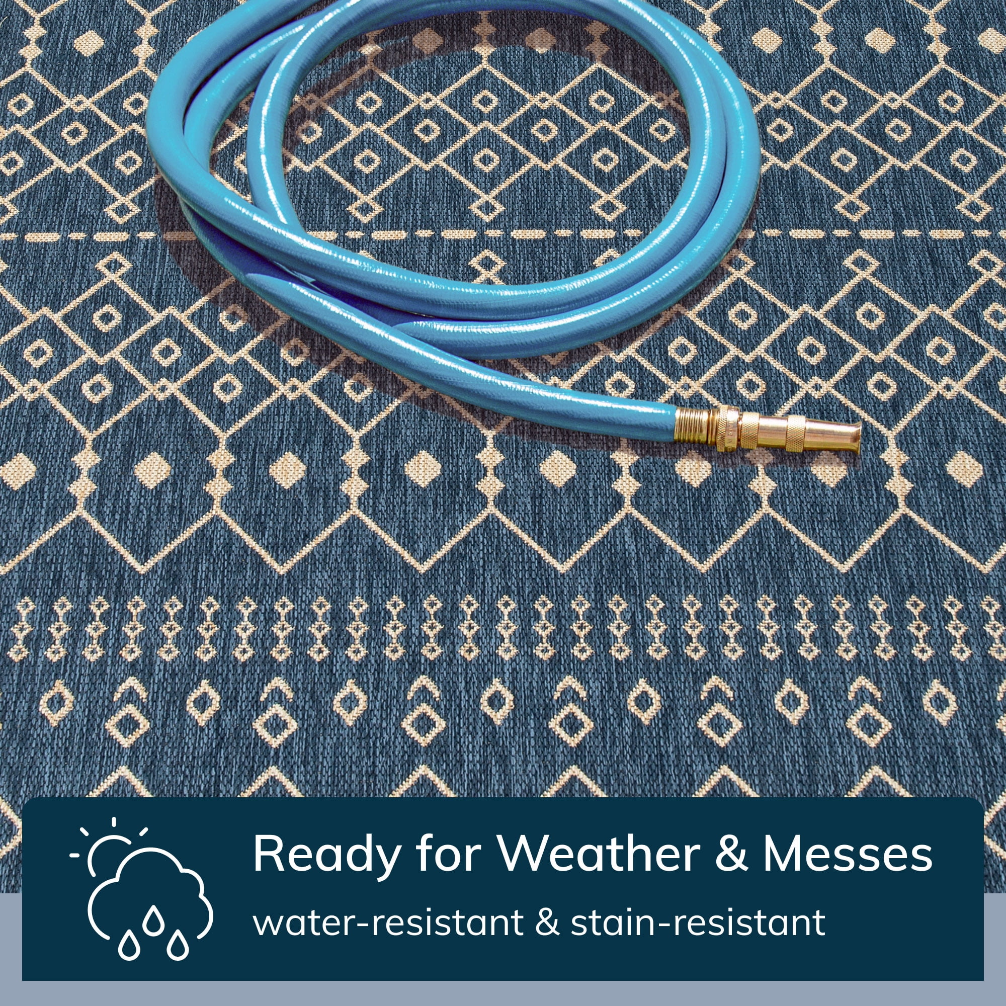Well Woven Medusa Nord 3' x 5' Blue Moroccan Tribal Outdoor Rug