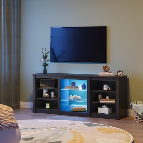 GALAXHERO Modern TV Stand for 65 Inch TV Entertainment Center with Adjustable Open Shelves & LED Lights Sturdy Media Console for Living Room, Bedroom, Gaming Black