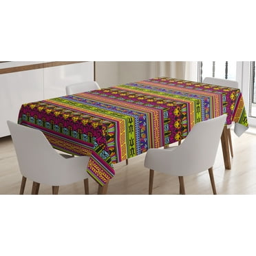 Ambesonne Prehistoric Tablecloth Rectangular Table Cover, Aztec Birds Borders, 60"x84", Multicolor