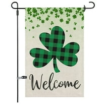JOOCAR Garden Flags, Green and Black Buffalo Plaid Clover Small Clover 12x18 Inches Double Sided Garden Flags for St. Patrick's Day Outdoor Garden Festival Yard Decoration