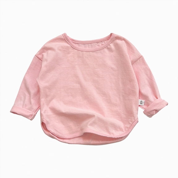 WUANDIXFA Toddler Girls Tshirts Girls Fashion Girls Long Sleeve Tops Comfortable Soft Warm and Fashionable Solid Color Kids Long Sleeves,Pink,18-24 Months