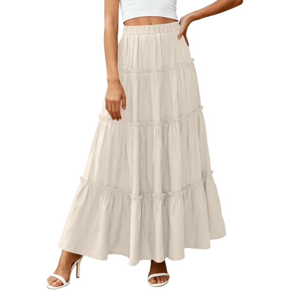 Boho Skirts for Women Summer Trendy Flowy A Line Tiered Skirt Beach Vacation Maxi Skirt M