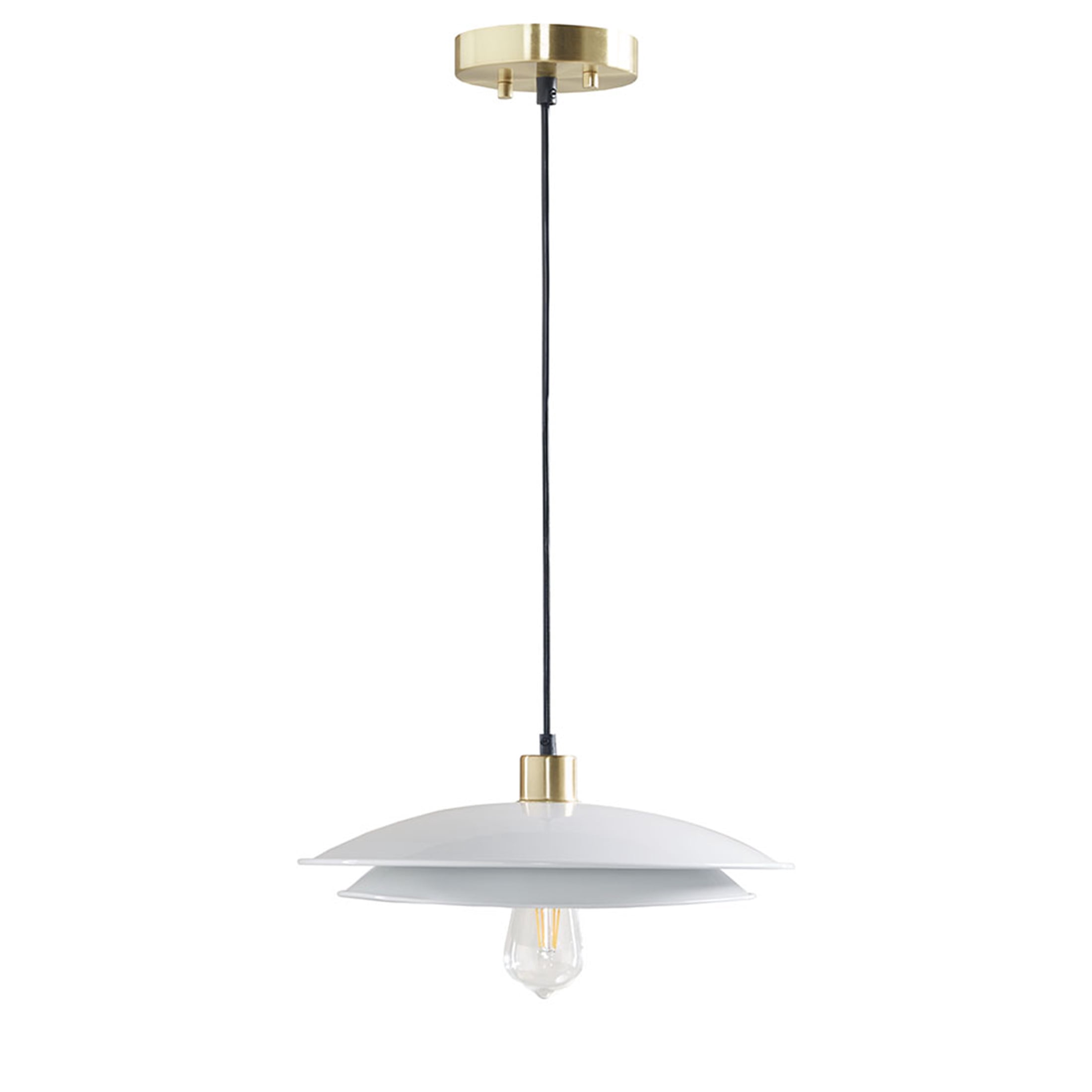 JERFIT Modern Double Layer Pendant Light Fixture, Gold and White Metal Ceiling Light for Kitchen Island Dining Room, Dimmable Hanging Light with 43" Cord, 1 Bulb E26 Base (Bulb Not Included)