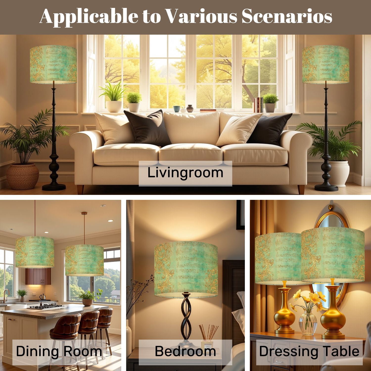 Lampshades 2 Pack Vintage Sheet Music Golden 13"x13"x10" Light Shade for Table Lamps Floor Lamp Shades Lampshade Replacement Easy Assembly