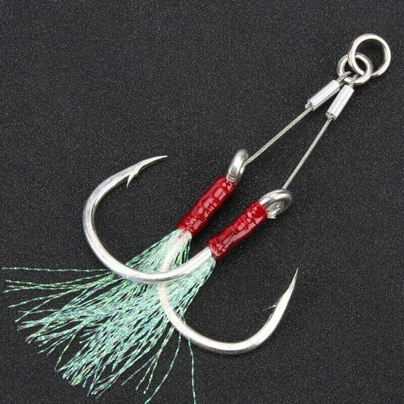 4 Pairs Fishing Double Assist Jig Hooks Steel Wire Line 1/0# 2/0# 3/0# 5/0# 7/0#