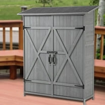Outdoor Storage Shed with Lockable Door, Wooden Tool Storage Shed with Detachable Shelves and Pitch Roof