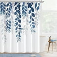 Navy Blue Eucalyptus Shower Curtain for Bathroom, Watercolor Leaves on