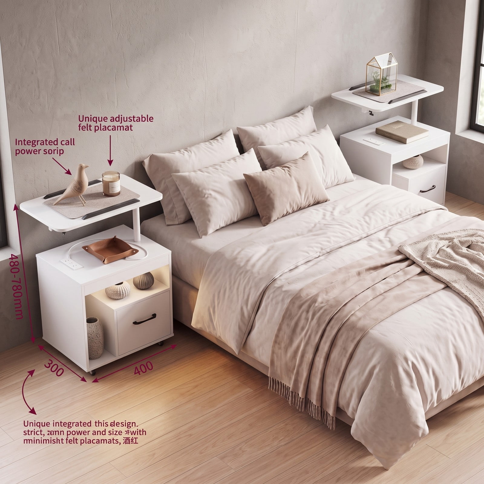 Furnibear LED Nightstand with Charging Station and Flip over Rotatable Tabletop and Drawer for Bedroom and Living Room, Modern Bedside Table, White