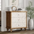thumbnail image 5 of COZAYH 3 Drawer Farmhouse Dresser with Embossed Weathered Flower Motif, Vintage Nightstand for Bedroom, Almost Fully-Assembled, Boho, Natural Wood, White, 5 of 8